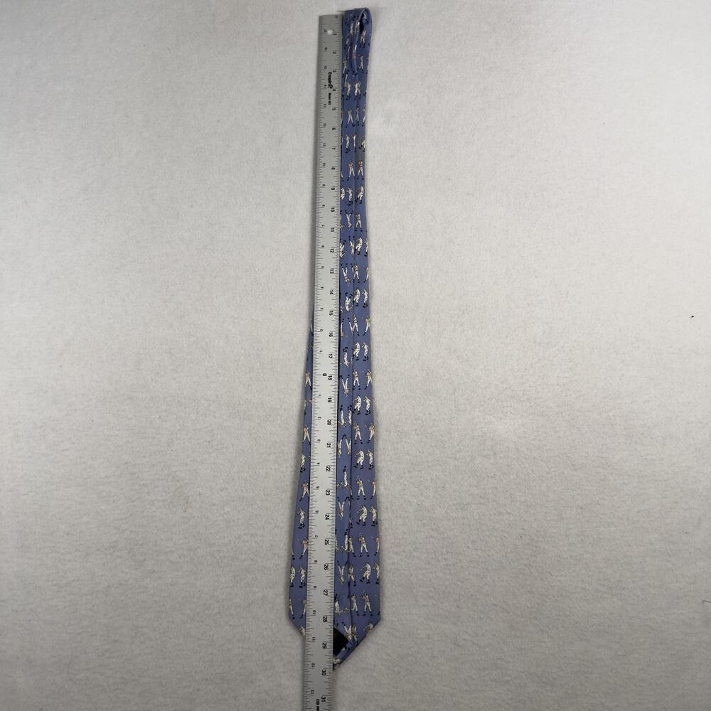 Vintage ALYNN Silk Necktie Baseball Players Sports Novelty Print Blue Tie - Picture 9 of 11